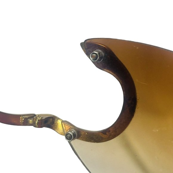 Vintage Damaged Unmarked Rare Sunglasses Gold Tone And Brown Tint Shield Lens - Picture 4 of 16
